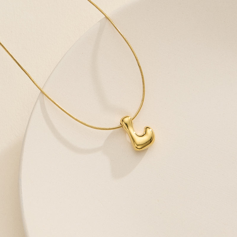 18K Gold Dipped Bubble Initial Necklace – Personalized Letter Pendant