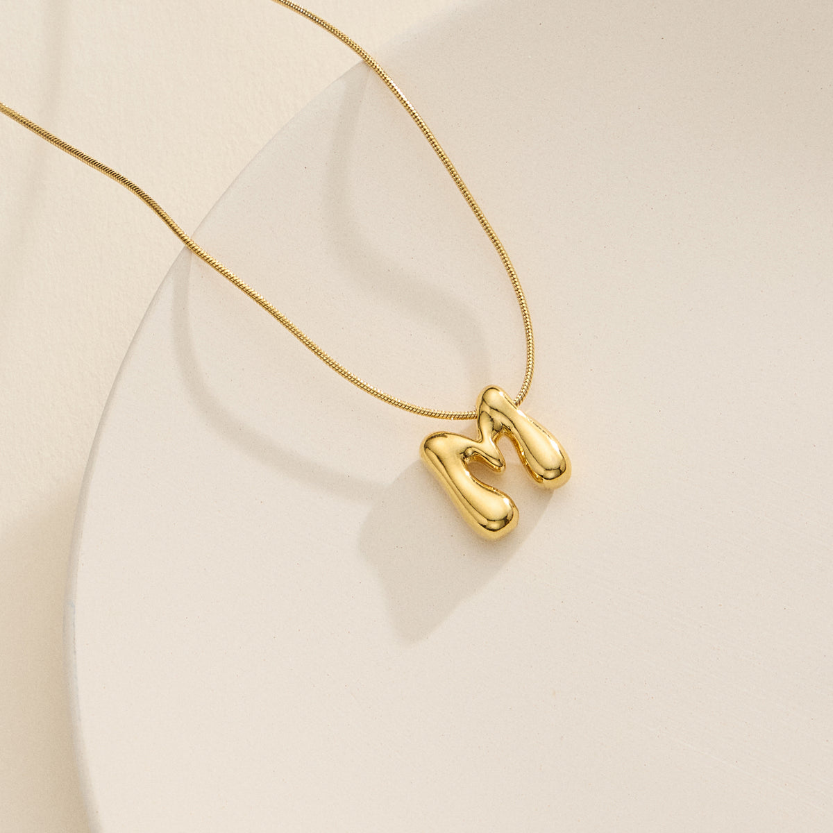 18K Gold Dipped Bubble Initial Necklace – Personalized Letter Pendant