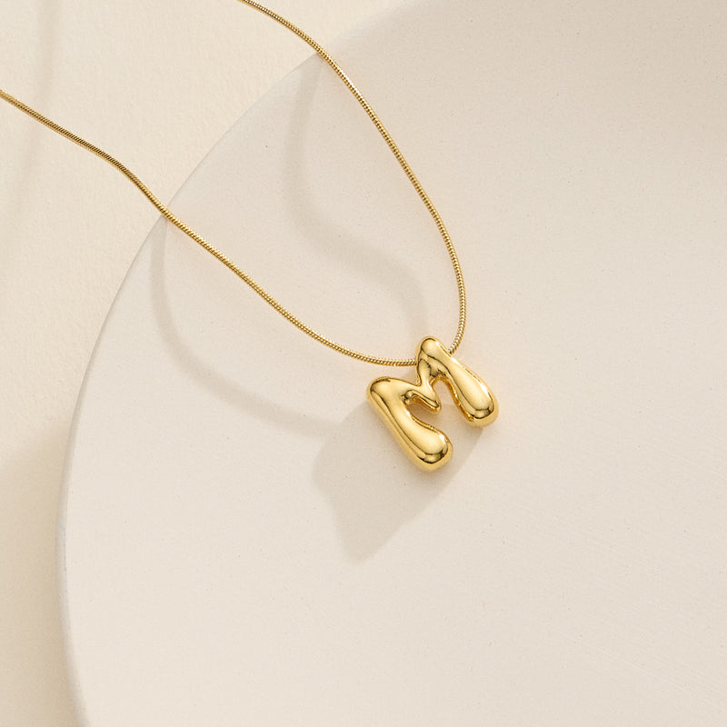18K Gold Dipped Bubble Initial Necklace – Personalized Letter Pendant