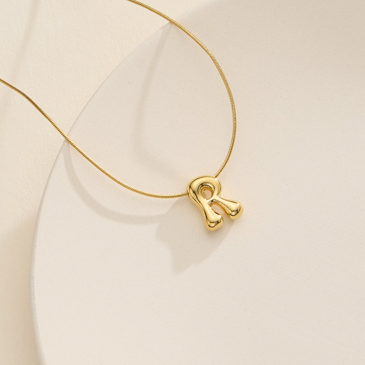 18K Gold Dipped Bubble Initial Necklace – Personalized Letter Pendant