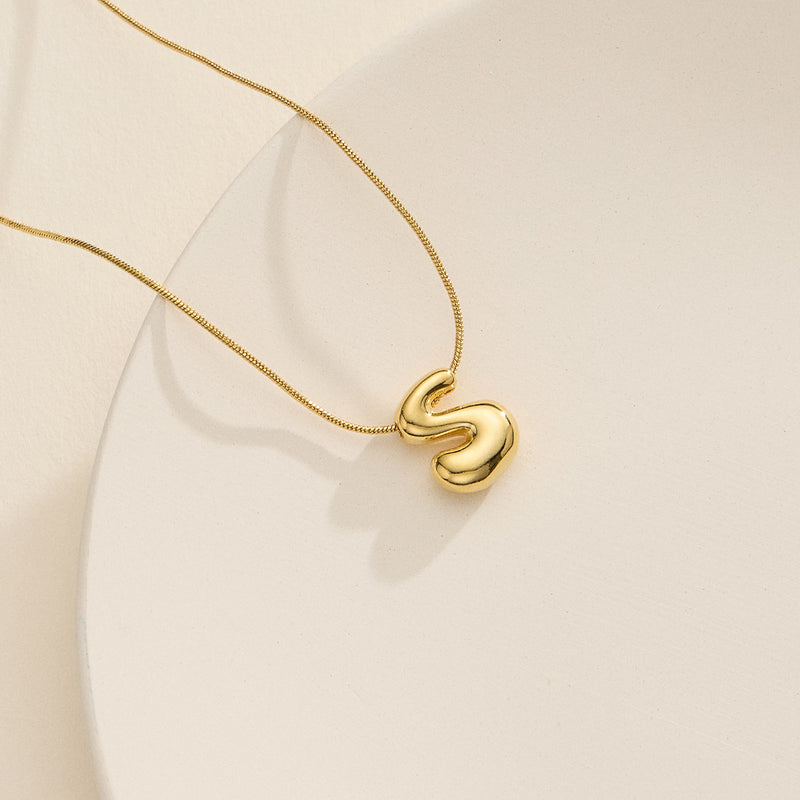 18K Gold Dipped Bubble Initial Necklace – Personalized Letter Pendant