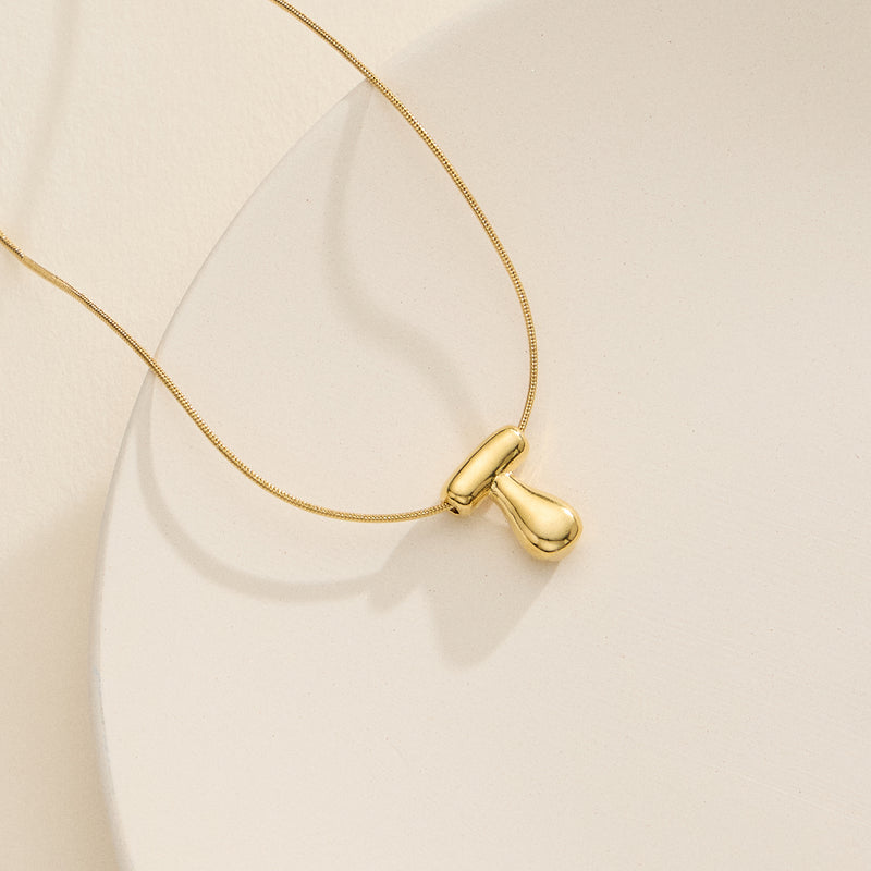 18K Gold Dipped Bubble Initial Necklace – Personalized Letter Pendant