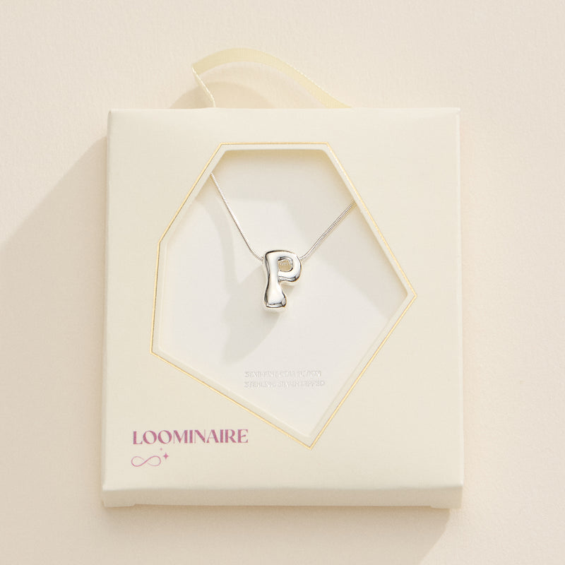 18K Gold Dipped Bubble Initial Necklace – Personalized Letter Pendant