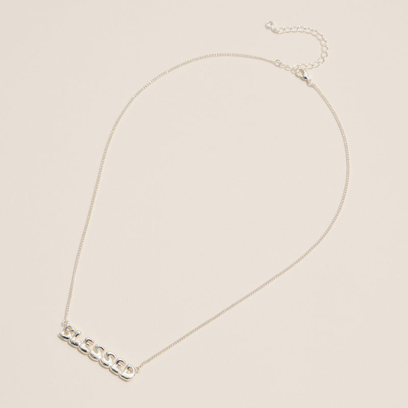 Blessed Bubble Letter Pendant Necklace – Gold or Silver - 18K Gold Dipped