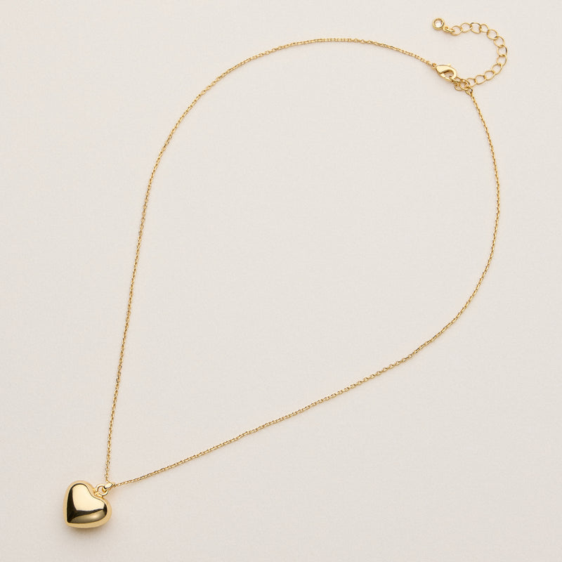 Puffed Heart Pendant Necklace - 18K Gold