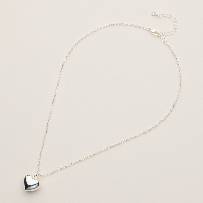 Puffed Heart Pendant Necklace - 18K Gold