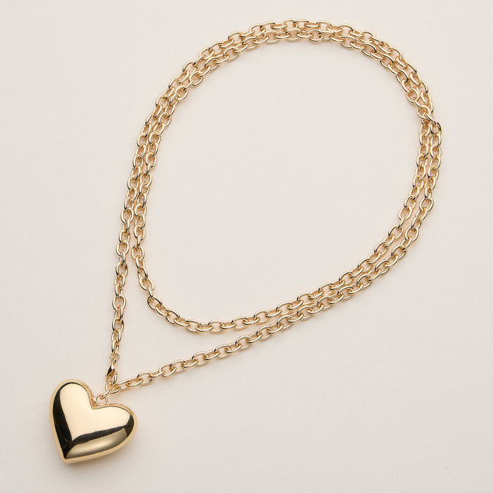 Gold Dipped Chunky Heart Pendant Necklace -18K