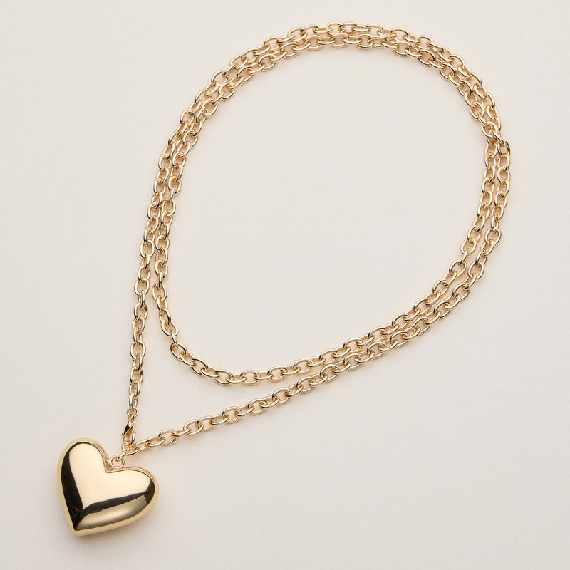 Gold Dipped Chunky Heart Pendant Necklace -18K