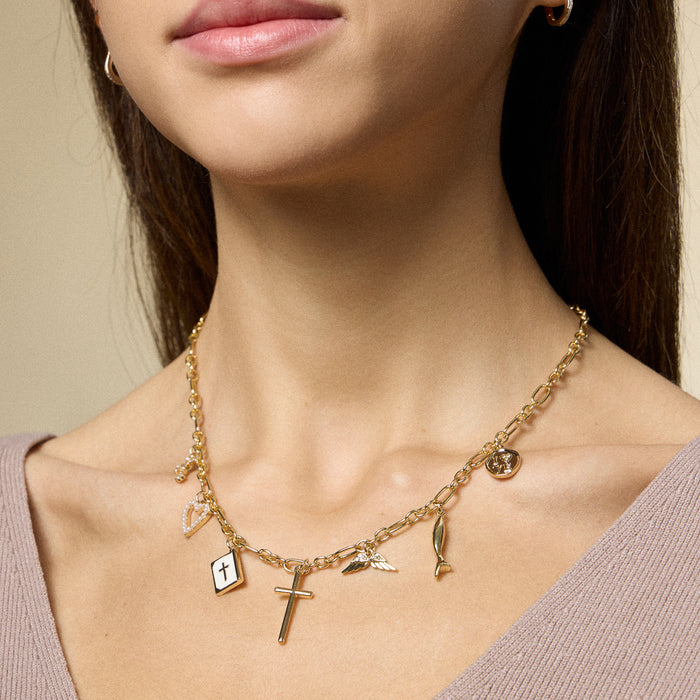 Faith and Love Charm Necklace - 18K Gold Dipped