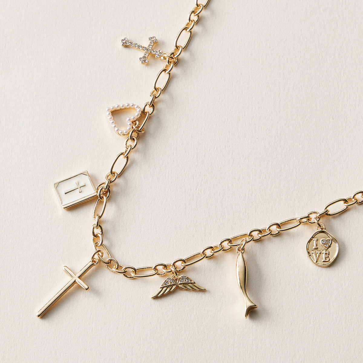 Faith and Love Charm Necklace - 18K Gold Dipped