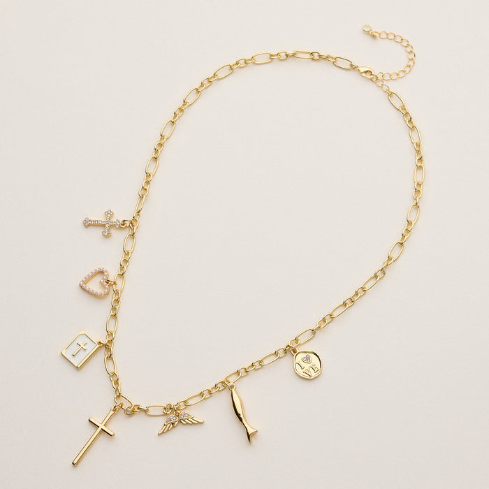Faith and Love Charm Necklace - 18K Gold Dipped