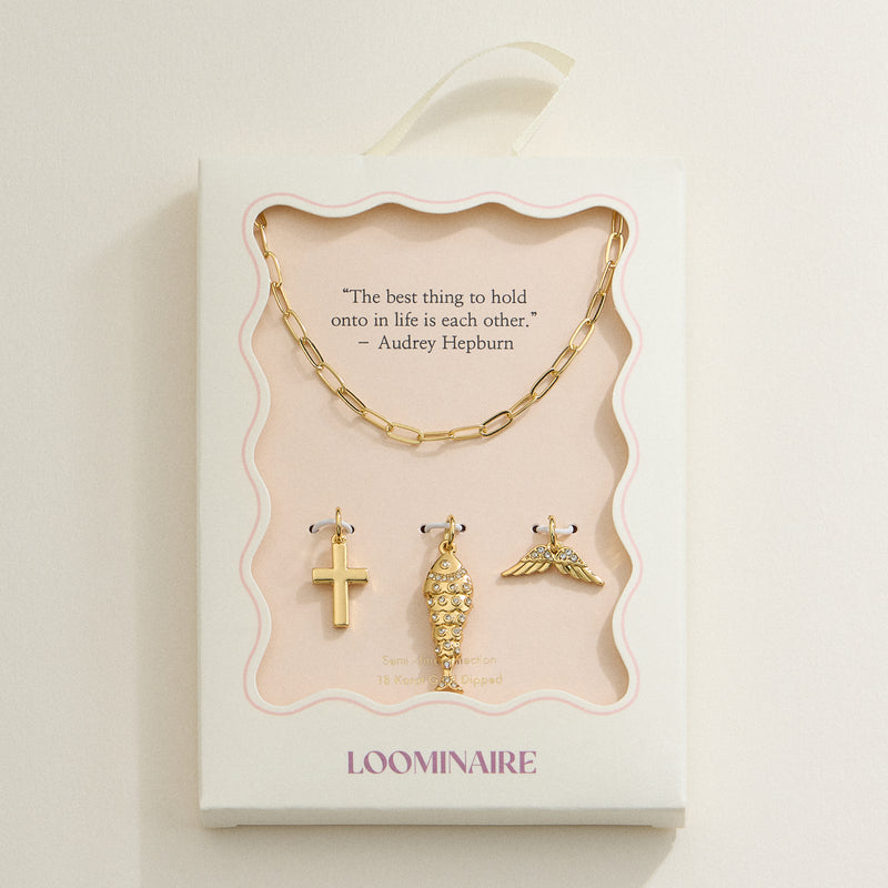 Faith Charm Trio Necklace - 18K Gold Dipped