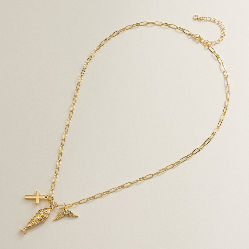 Faith Charm Trio Necklace - 18K Gold Dipped