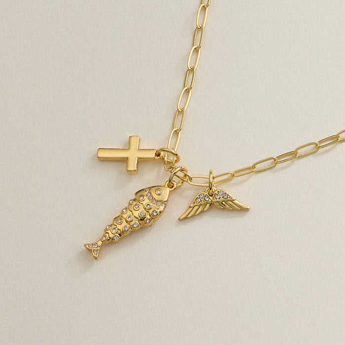 Faith Charm Trio Necklace - 18K Gold Dipped