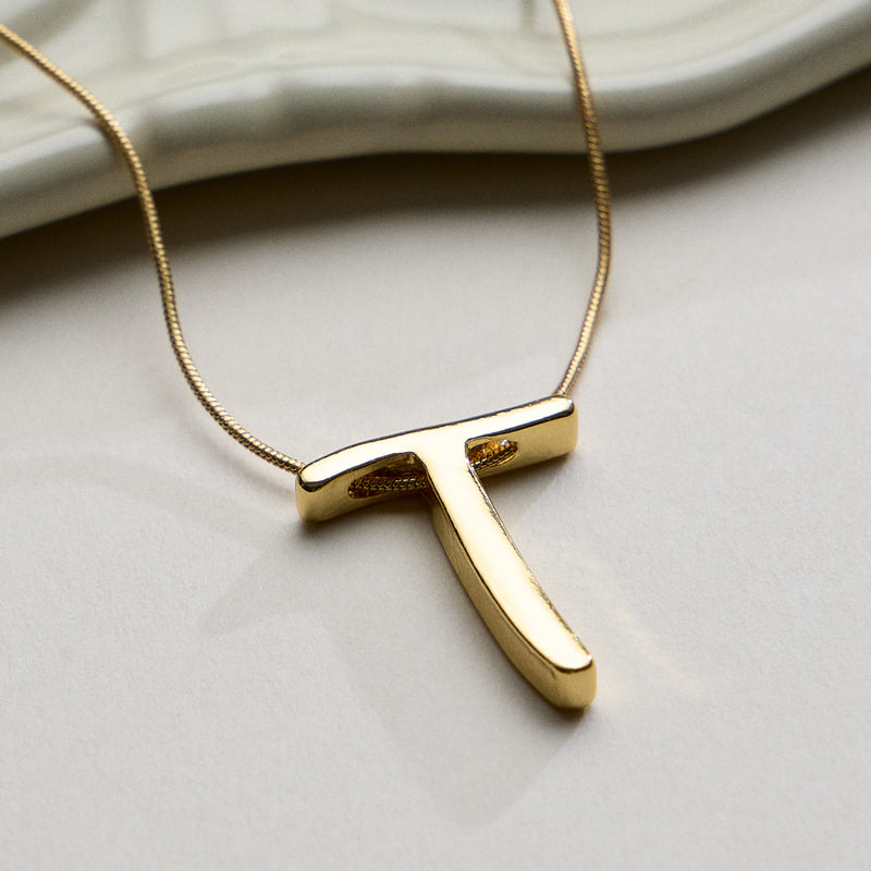 Personalized Initial Letter Pendant Gold Dipped Necklace – Gold & Silver Alphabet Charm Jewelry