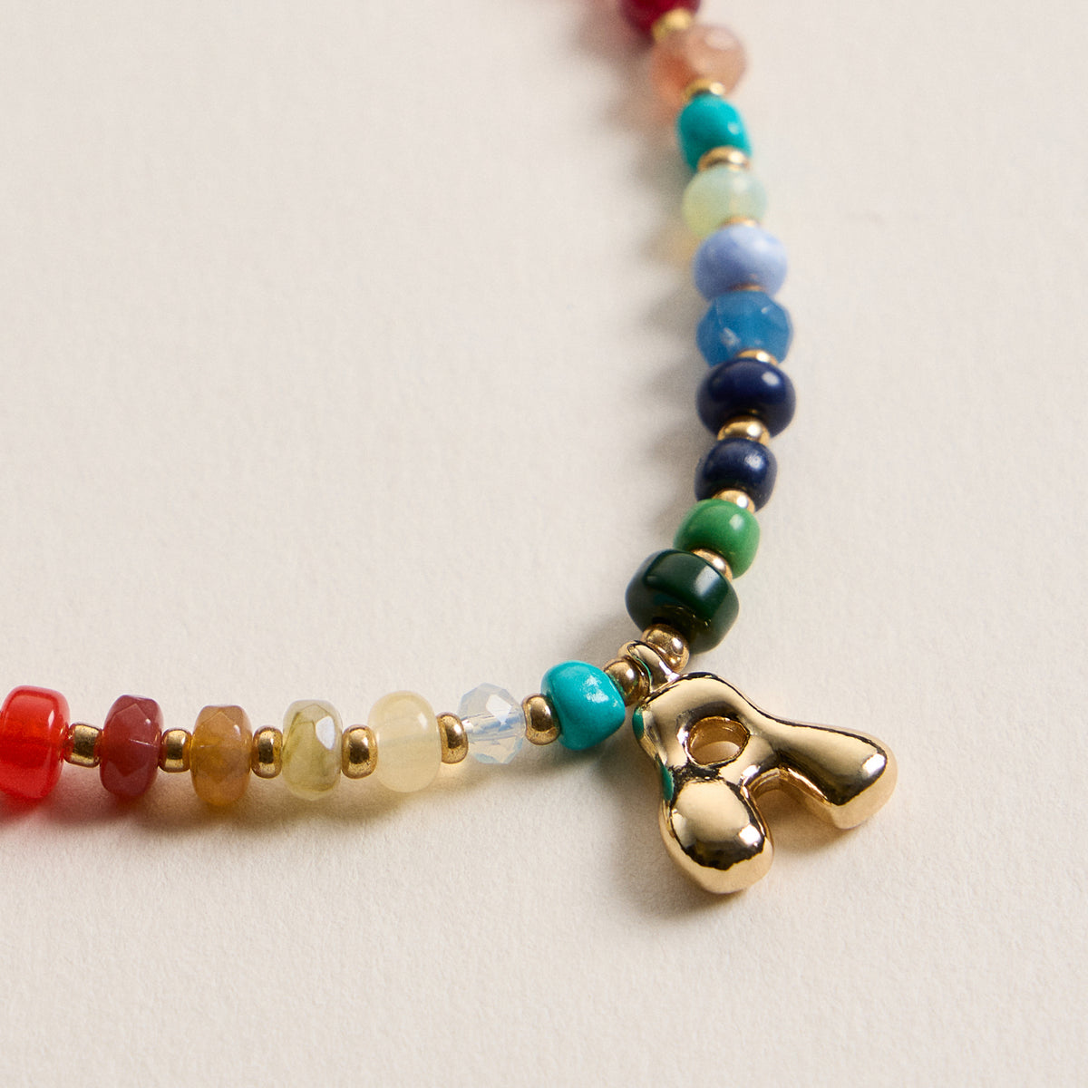 Colorful Beaded Necklace with Gold Letter Charm