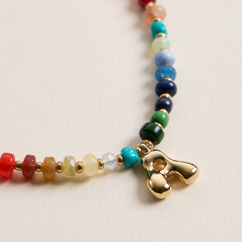 Colorful Beaded Necklace with Gold Letter Charm