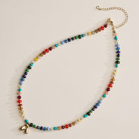 Colorful Beaded Necklace with Gold Letter Charm