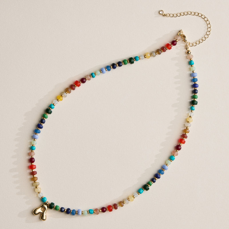 Colorful Beaded Necklace with Gold Letter Charm