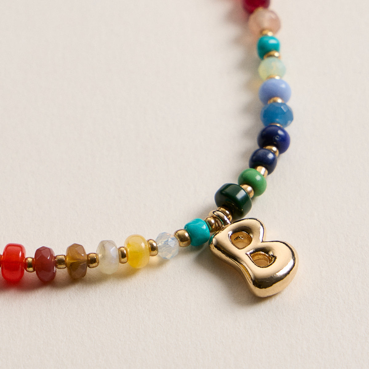 Colorful Beaded Necklace with Gold Letter Charm