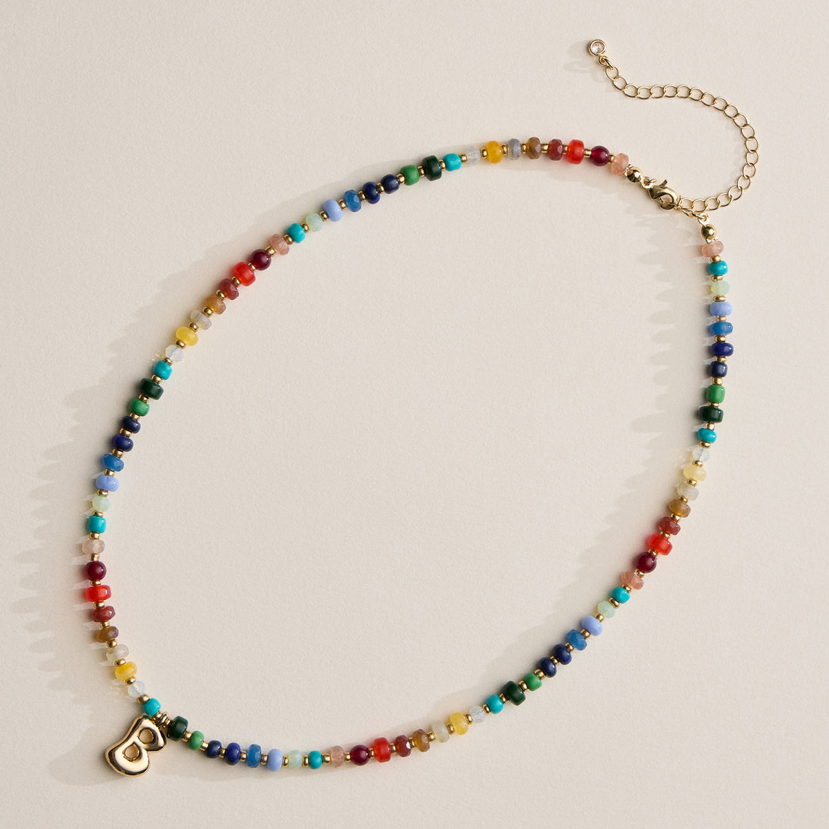 Colorful Beaded Necklace with Gold Letter Charm