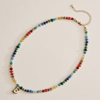 Colorful Beaded Necklace with Gold Letter Charm