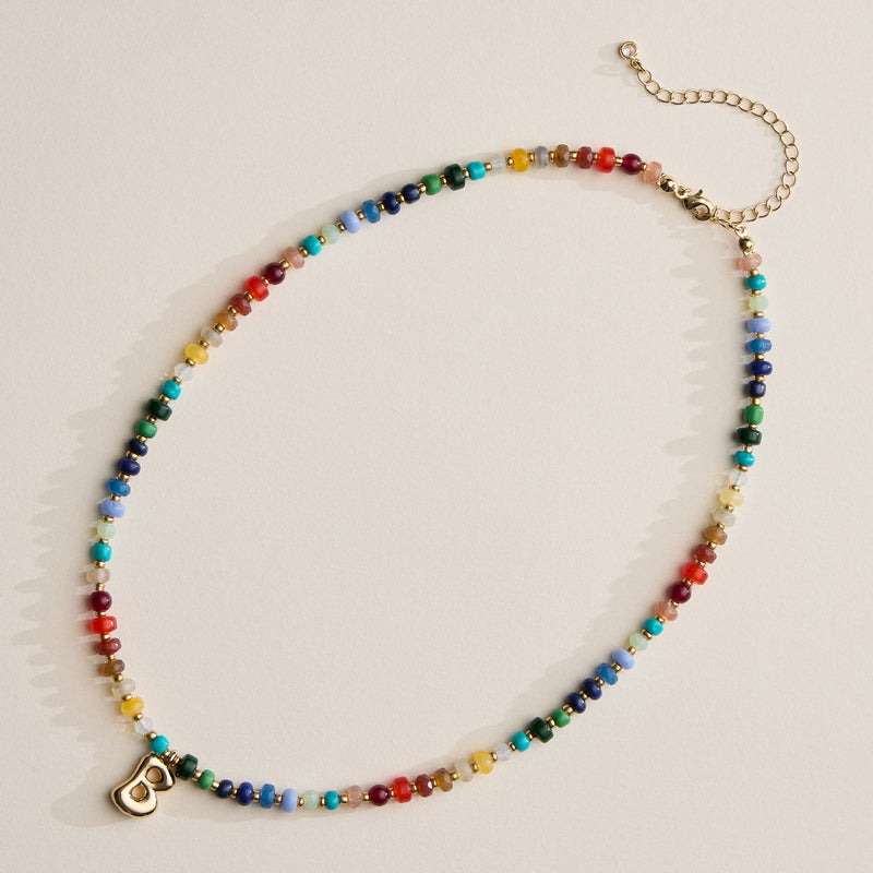 Colorful Beaded Necklace with Gold Letter Charm