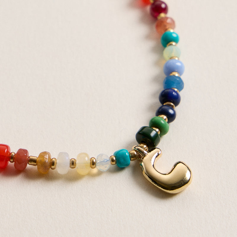 Colorful Beaded Necklace with Gold Letter Charm