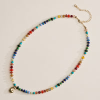 Colorful Beaded Necklace with Gold Letter Charm