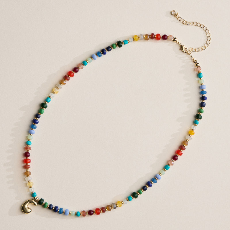 Colorful Beaded Necklace with Gold Letter Charm
