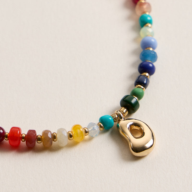 Colorful Beaded Necklace with Gold Letter Charm
