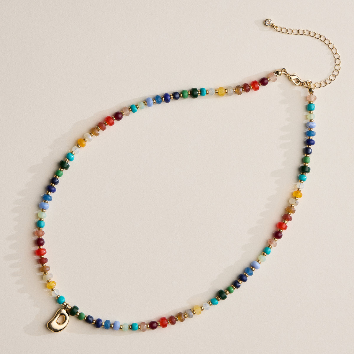 Colorful Beaded Necklace with Gold Letter Charm
