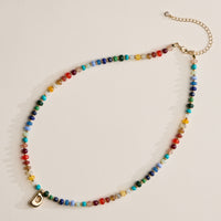 Colorful Beaded Necklace with Gold Letter Charm