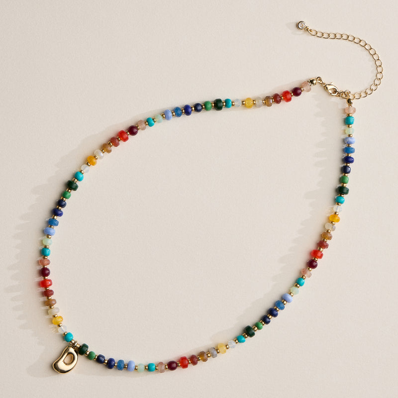 Colorful Beaded Necklace with Gold Letter Charm