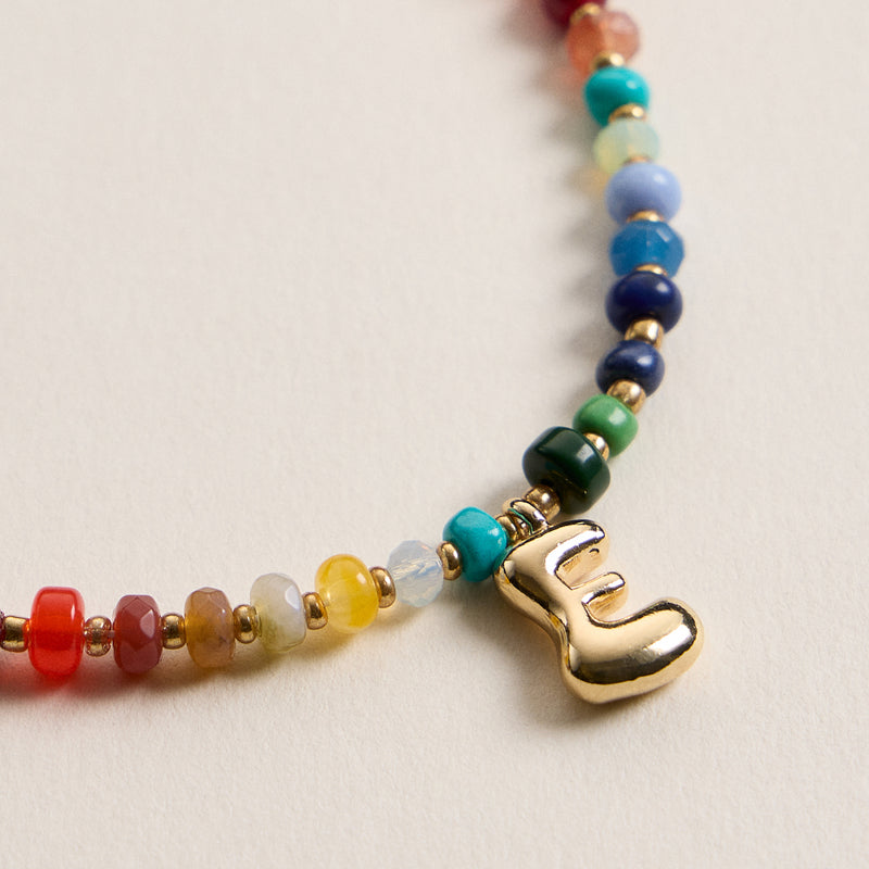 Colorful Beaded Necklace with Gold Letter Charm