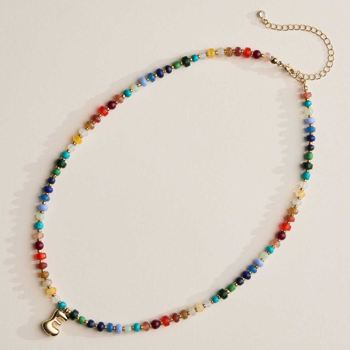 Colorful Beaded Necklace with Gold Letter Charm