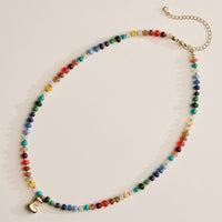 Colorful Beaded Necklace with Gold Letter Charm - 16 Assorted Pack