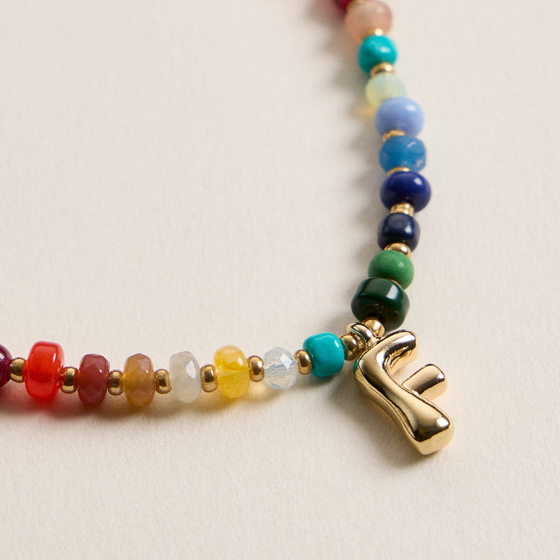 Colorful Beaded Necklace with Gold Letter Charm