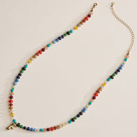 Colorful Beaded Necklace with Gold Letter Charm - 16 Assorted Pack