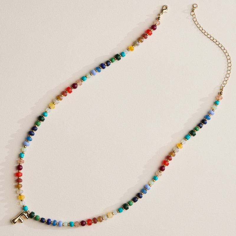 Colorful Beaded Necklace with Gold Letter Charm