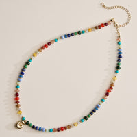 Colorful Beaded Necklace with Gold Letter Charm