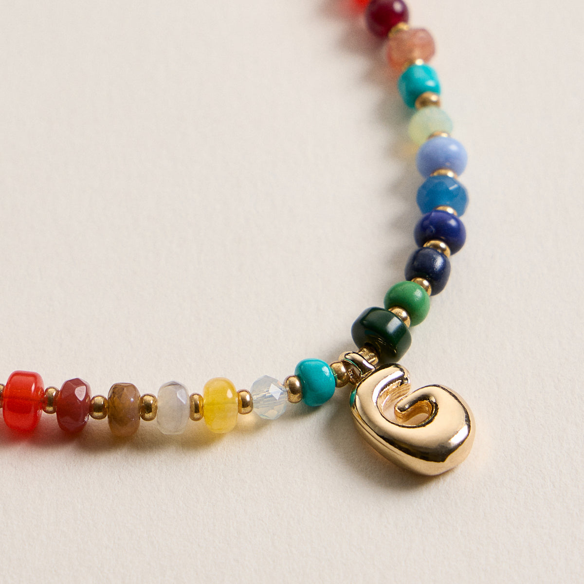 Colorful Beaded Necklace with Gold Letter Charm