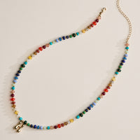 Colorful Beaded Necklace with Gold Letter Charm
