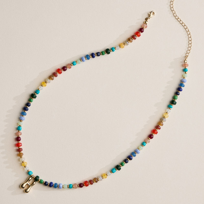 Colorful Beaded Necklace with Gold Letter Charm