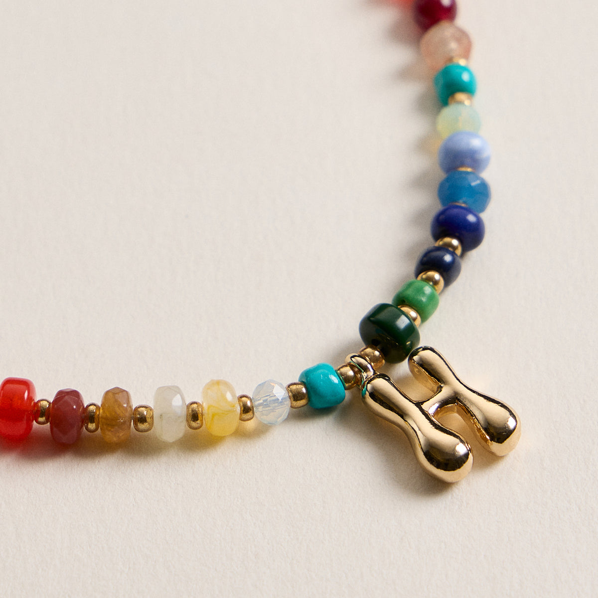 Colorful Beaded Necklace with Gold Letter Charm
