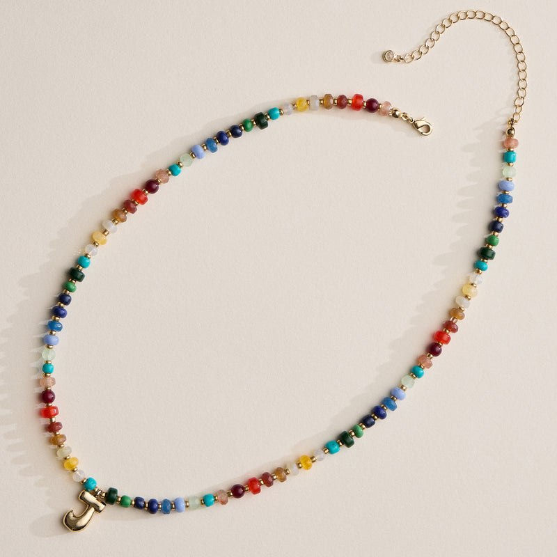 Colorful Beaded Necklace with Gold Letter Charm