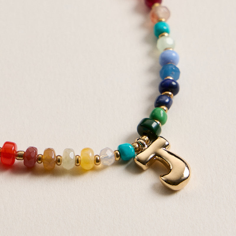 Colorful Beaded Necklace with Gold Letter Charm