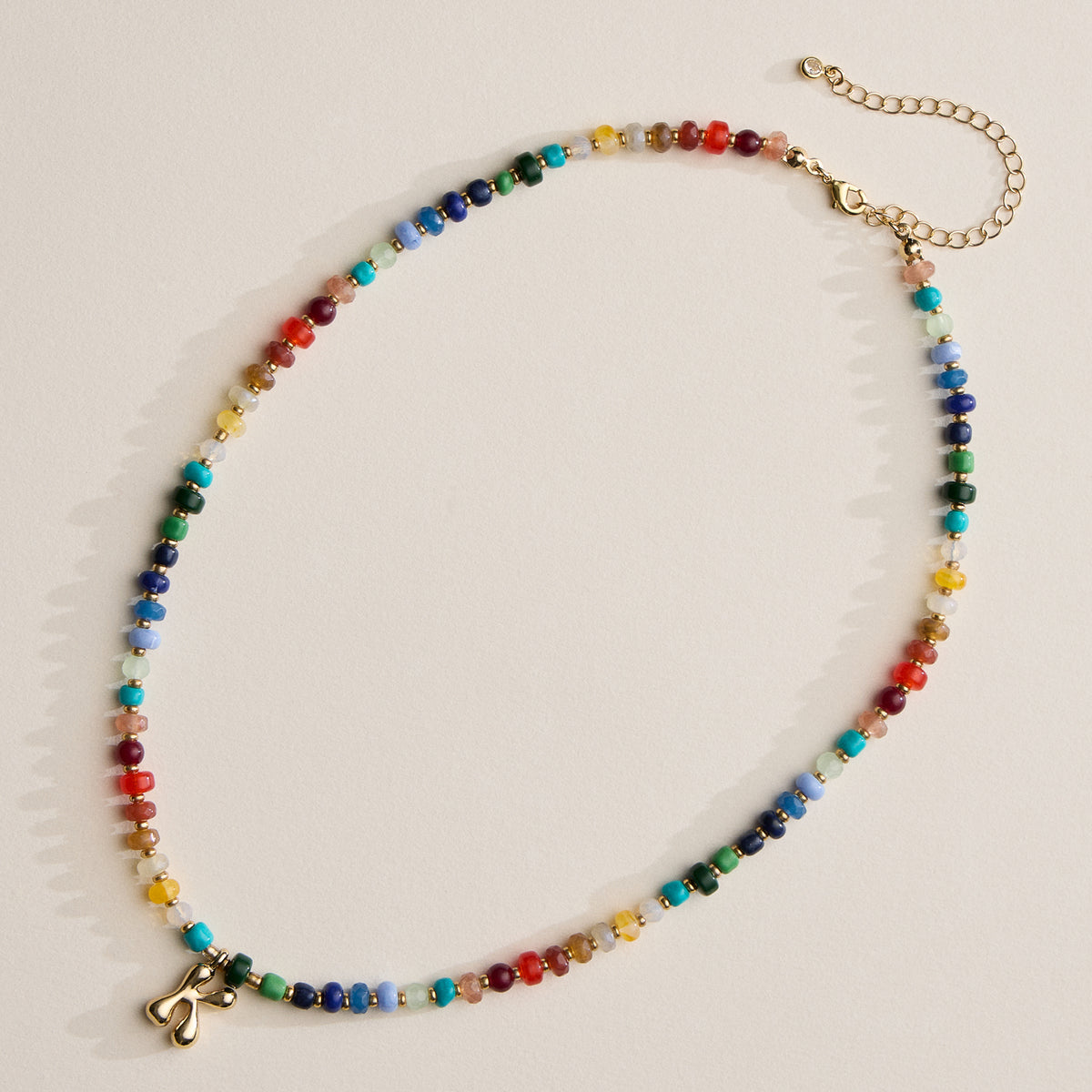 Colorful Beaded Necklace with Gold Letter Charm