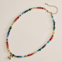 Colorful Beaded Necklace with Gold Letter Charm
