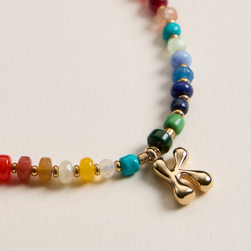 Colorful Beaded Necklace with Gold Letter Charm